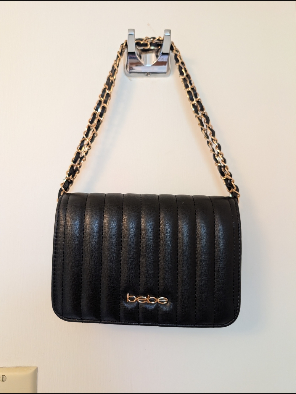 bebe Black Shoulder Bag with Gold Chain Strap